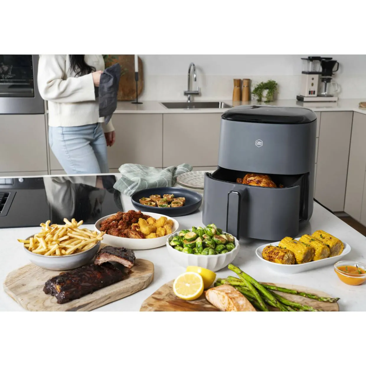 Air fryer OBH Nordica AG245BS0 Easy Fry Max, digitaalinen, 5 l, harmaa