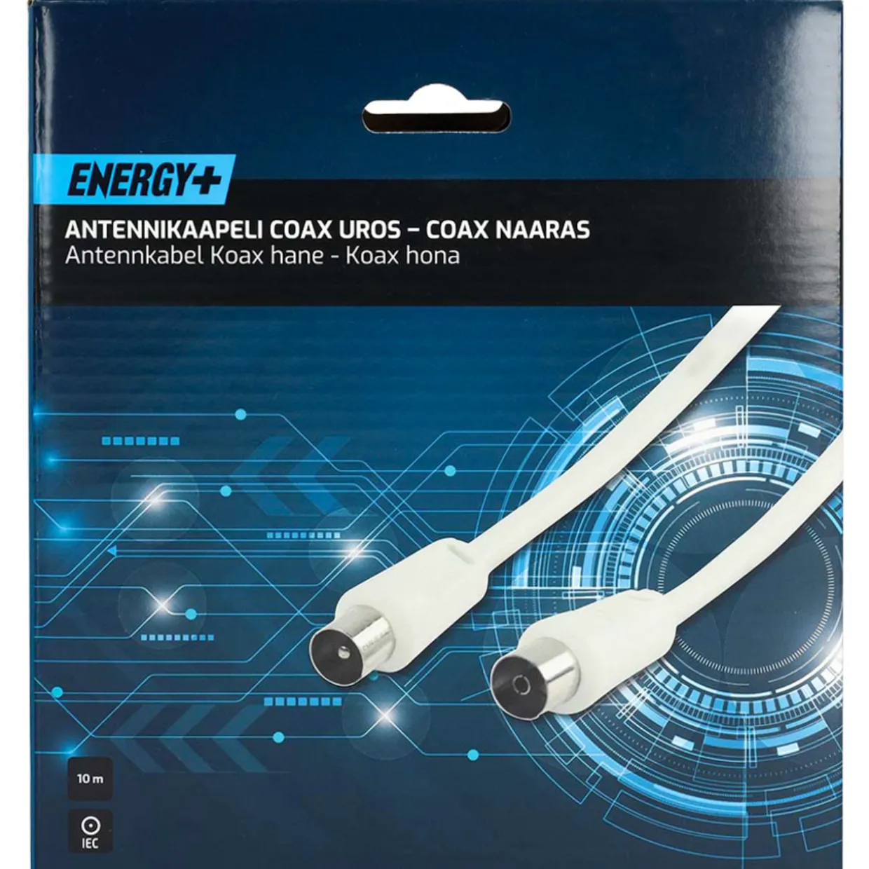 Antennikaapeli Energy+ Coax uros - Coax naaras 10 m, valkoinen