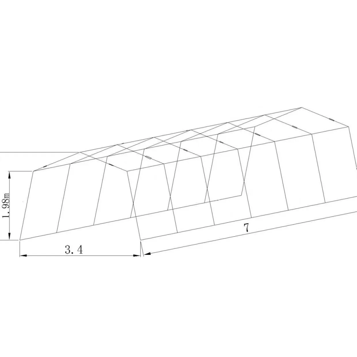 Autoteltta Prohall 3,4 x 7 x 2,2 m, harmaa