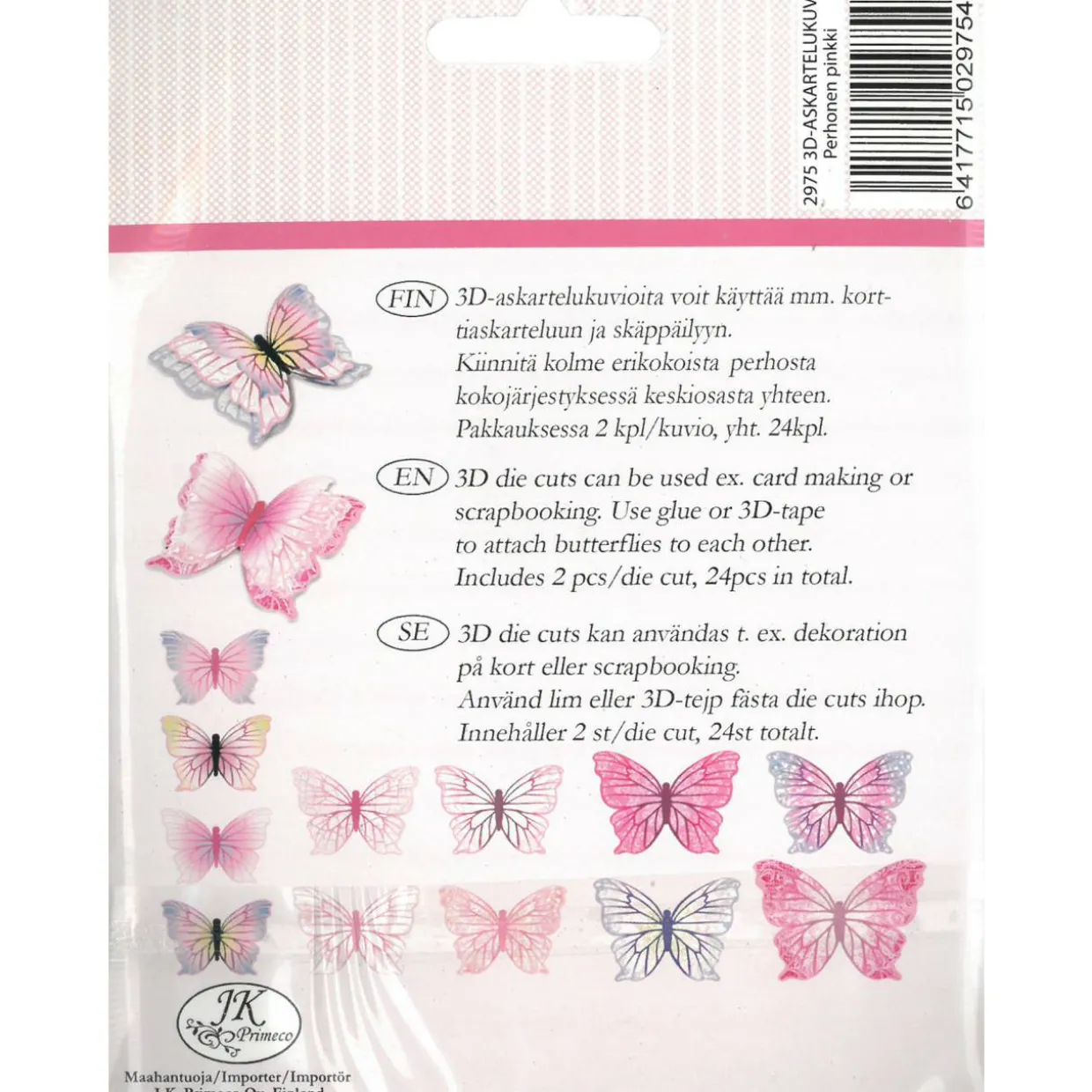 3D-Askartelukuvio perhonen 24 kpl