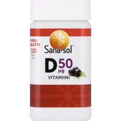 D-vitamiinipurutabletti 50 µg 120 kpl mustaherukka