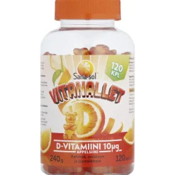 D-vitamiinivalmiste Sana-sol 120 kpl Vitanallet Appelsiini
