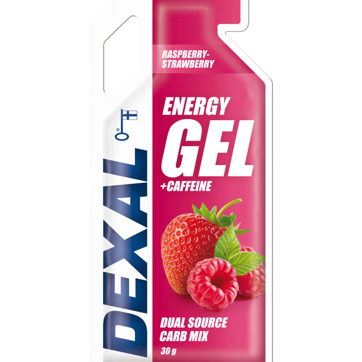 Energiageeli Dexal 30 g Vadelma-Mansikka + Kofeiini