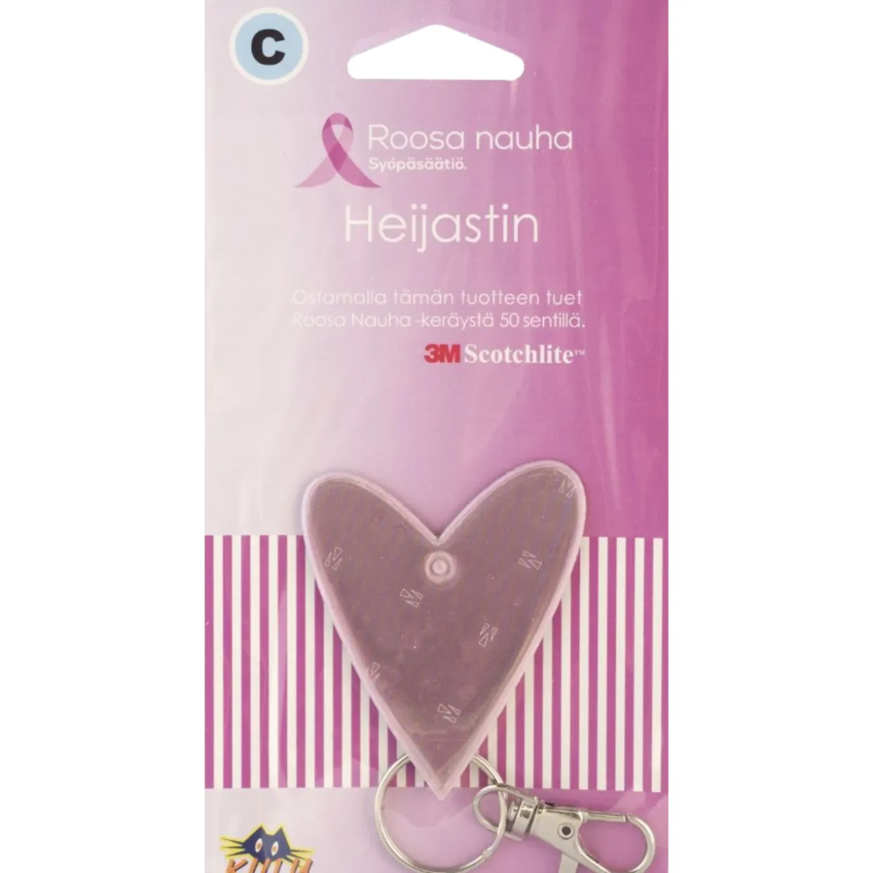 Heijastin Kiilu C Roosa nauha, pieni sydän