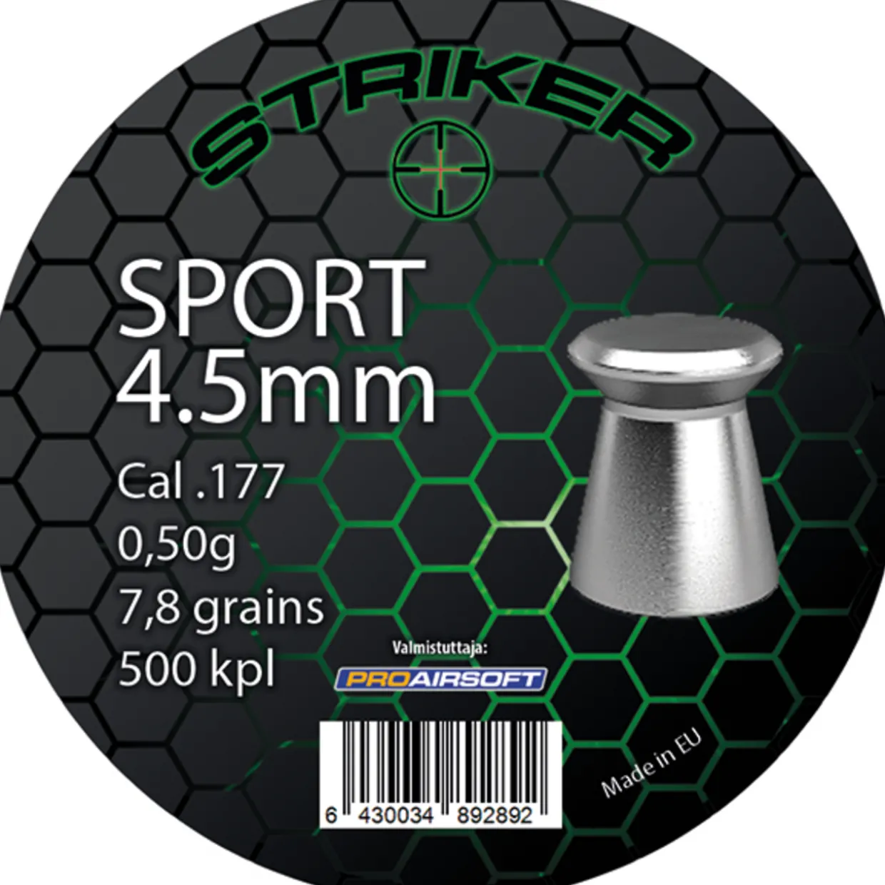 Ilmakiväärin luoti Striker Sport 4,5 mm (Cal .177) / 0,50 g, 500 kpl/pkt
