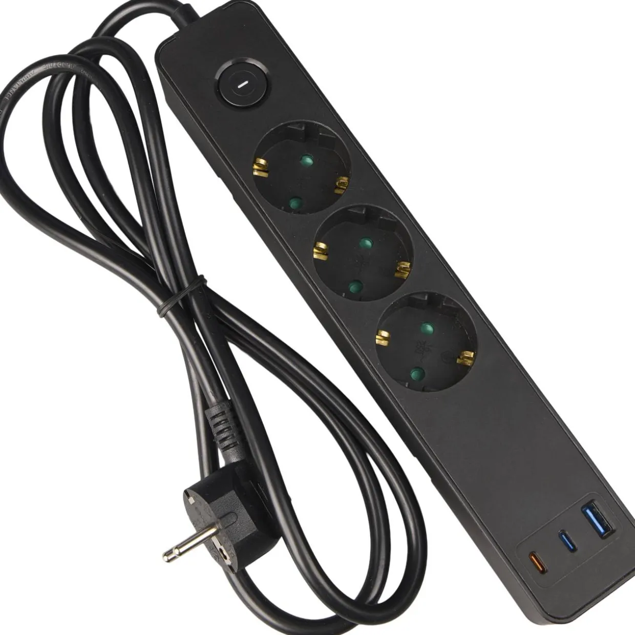 Jatkojohto Airam Jax 3-os+3 USB 65 W 1,4 m, musta
