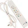 Jatkojohto Airam Jax 3-os+3USB 65 W 1,4 m valkoinen