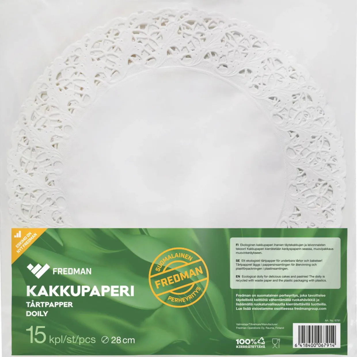 Kakkupaperi Fredman 28 cm 15 kpl pyöreä