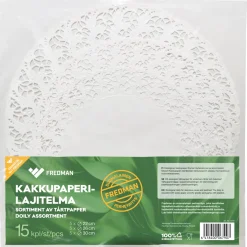 Kakkupaperilajitelma Fredman 15 kpl pyöreä valkoinen