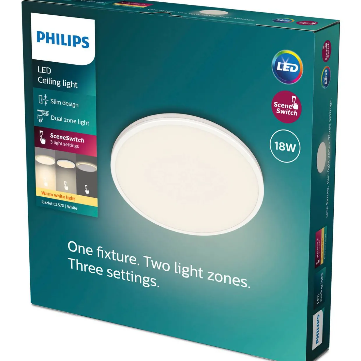 Kattovalaisin Philips Ozziet CL570 valkoinen SceneSwitch 18W 27K