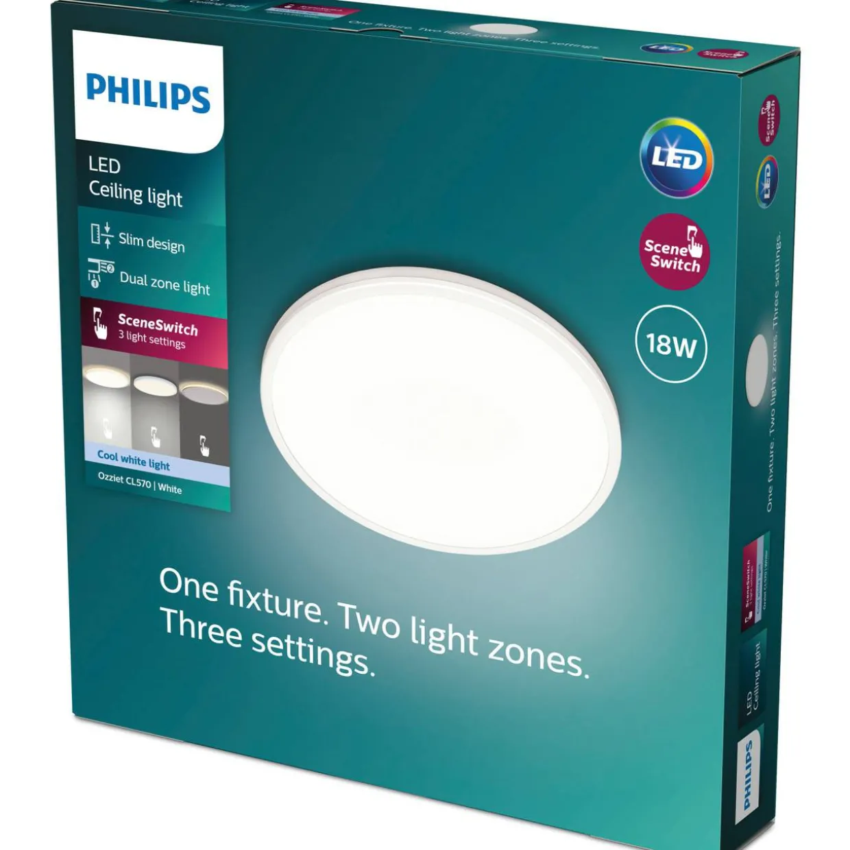 Kattovalaisin Philips Ozziet CL570 valkoinen SceneSwitch 18W 40K