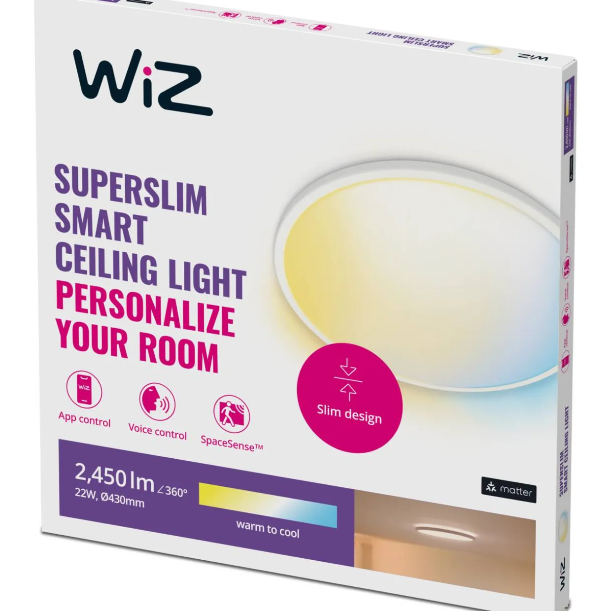 Kattovalaisin WiZ SuperSlim valkoinen 22W