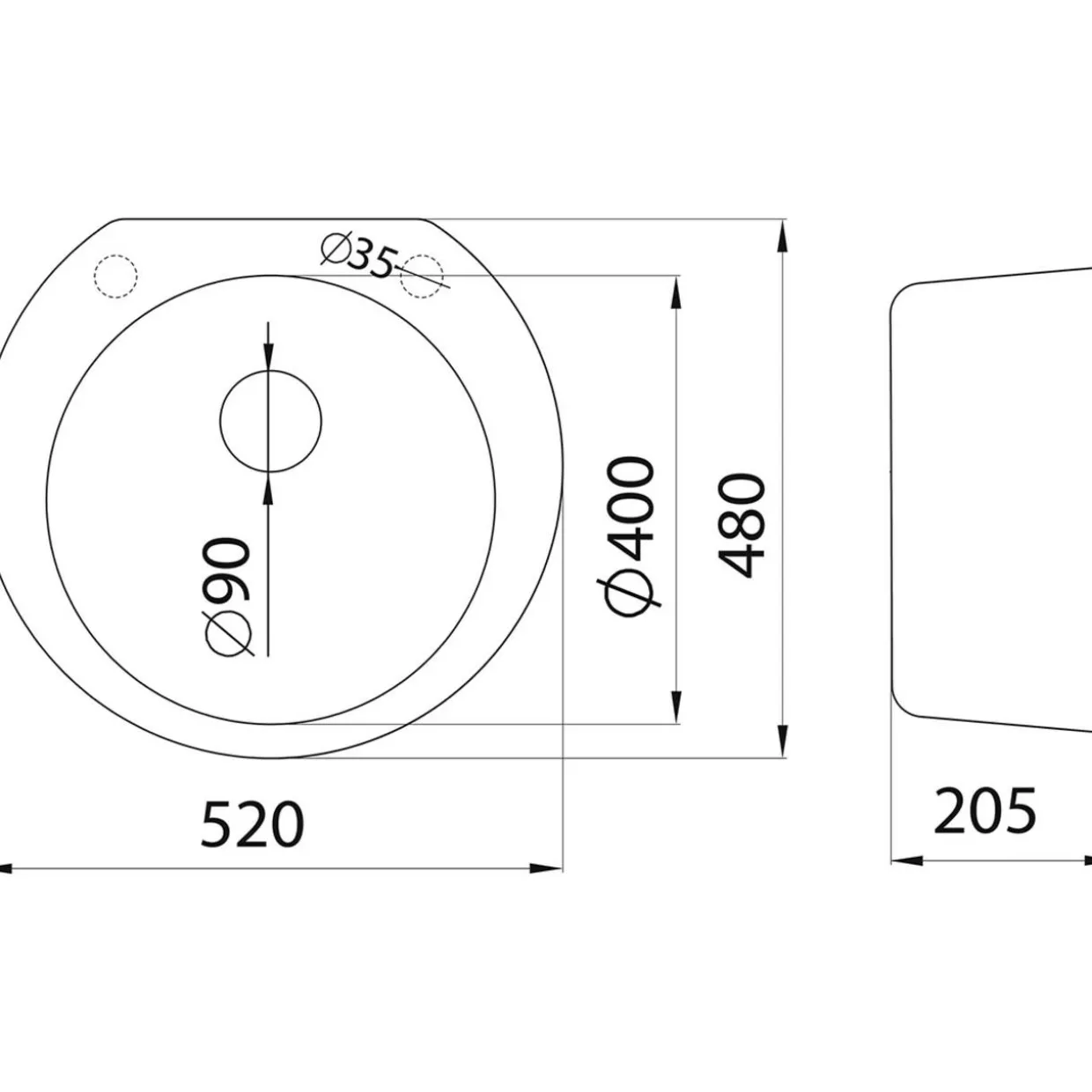 Keittiöallas Aqualine Ø 520 mm X-Granit hiekanvärinen