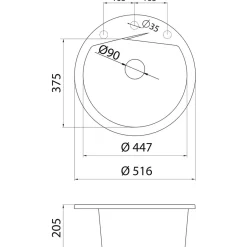 Keittiöallas Aqualine Ø 516 mm X-Granit grafiitinmusta