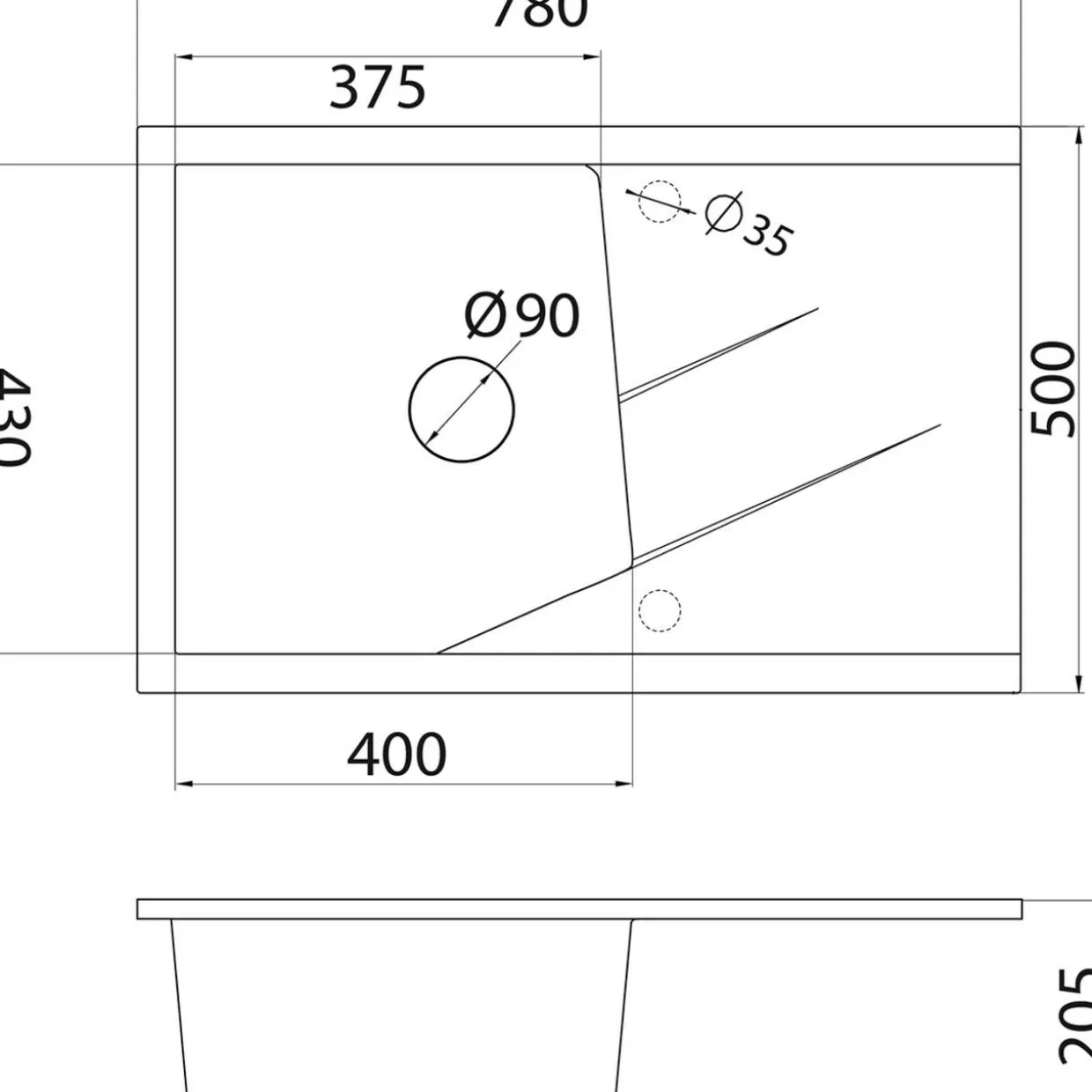 Keittiöallas Aqualine K 780 x 500 mm X-Granit hiekanvärinen