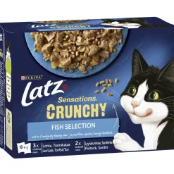 Kissanruoka Latz 10 x 85 g +40 g Sensations Crunchy Fish kalalajitelma hyytelössä