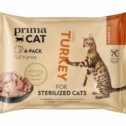 Kissanruoka PrimaCat 4 x 85 g Classic kalkkunaa kastikkeessa steriloiduille kissoille