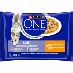 Kissanruoka Purina One 4 x 85 g Adult Minifileet kastikkeessa kanaa ja vihreitä papuja