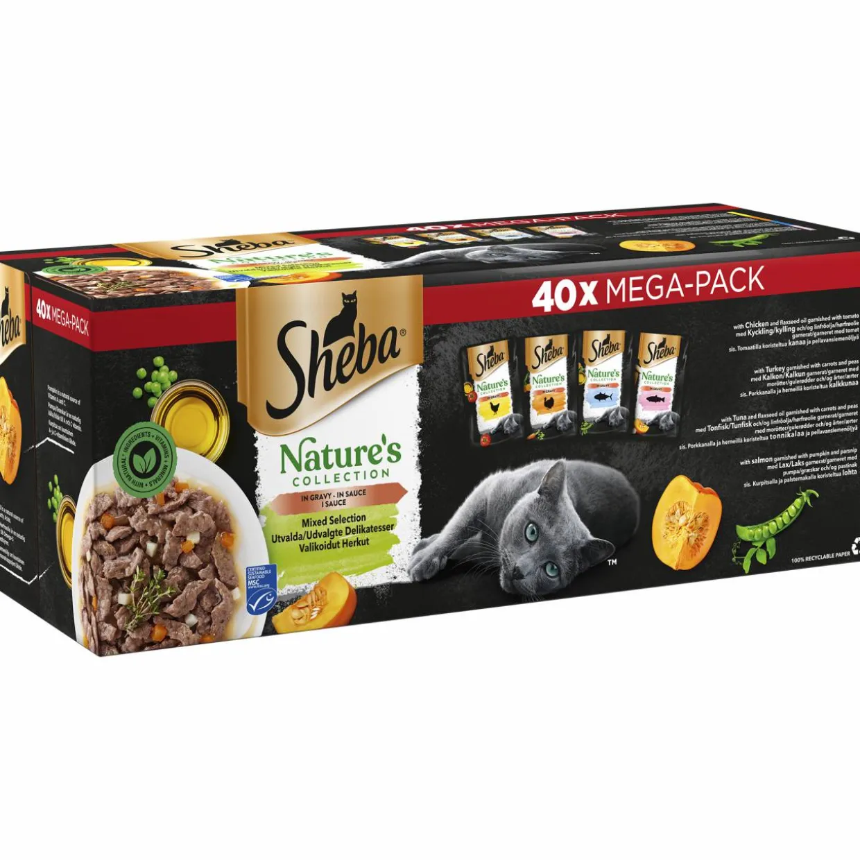 Kissanruoka Sheba 40 x 85 g Nature's Collection valikoidut herkut kastikkeessa