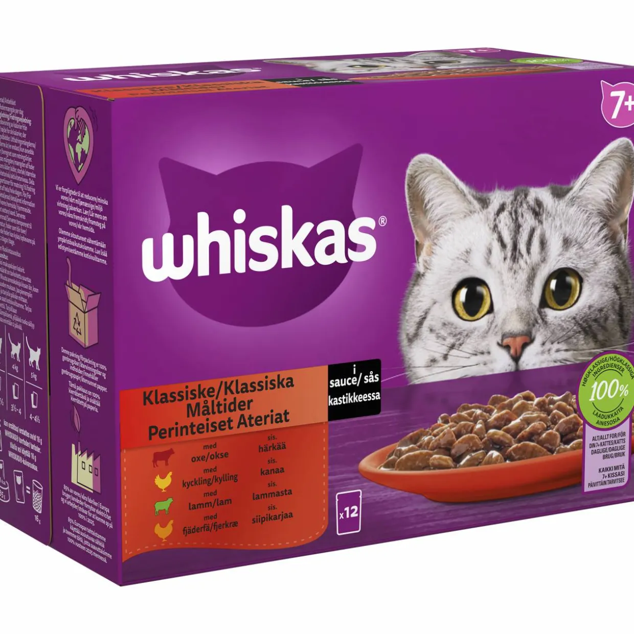 Kissanruoka Whiskas 7+ 12 x 85 g Perinteiset Ateriat kastikkeessa