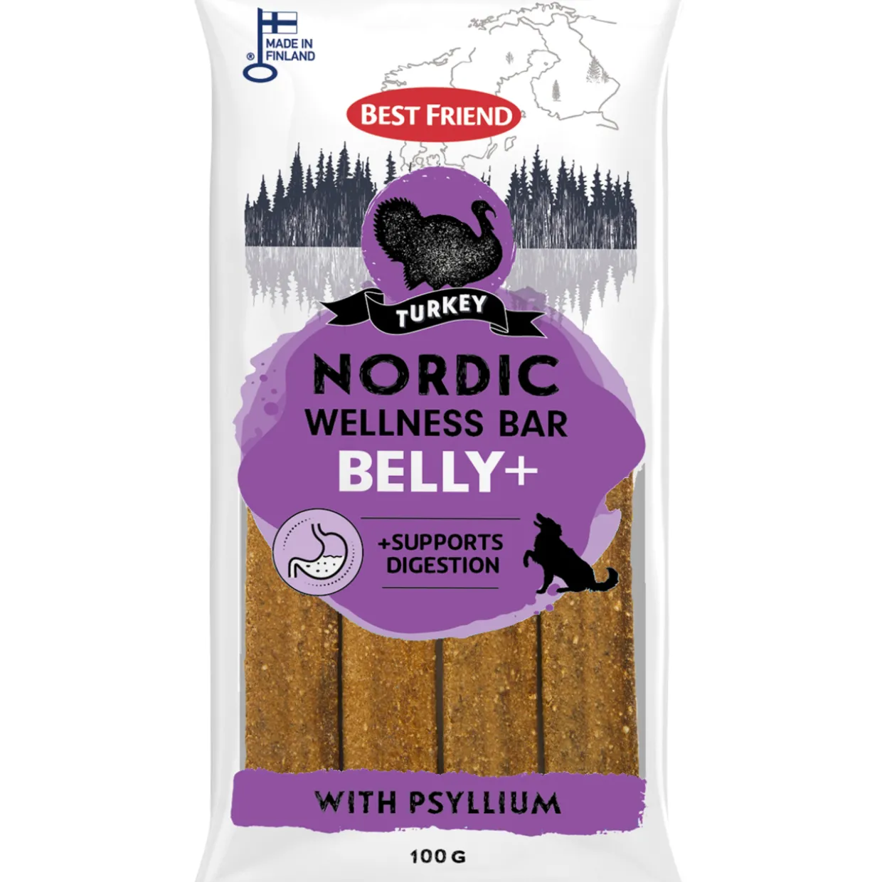 Koiran herkku Best Friend 100 g Nordic Wellness Bar Belly+ kalkkuna