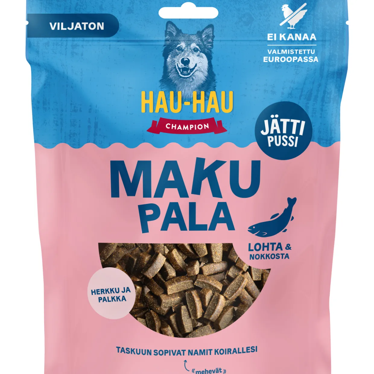 Koiran herkku Hau-Hau 500 g viljaton makupala lohi-nokkonen