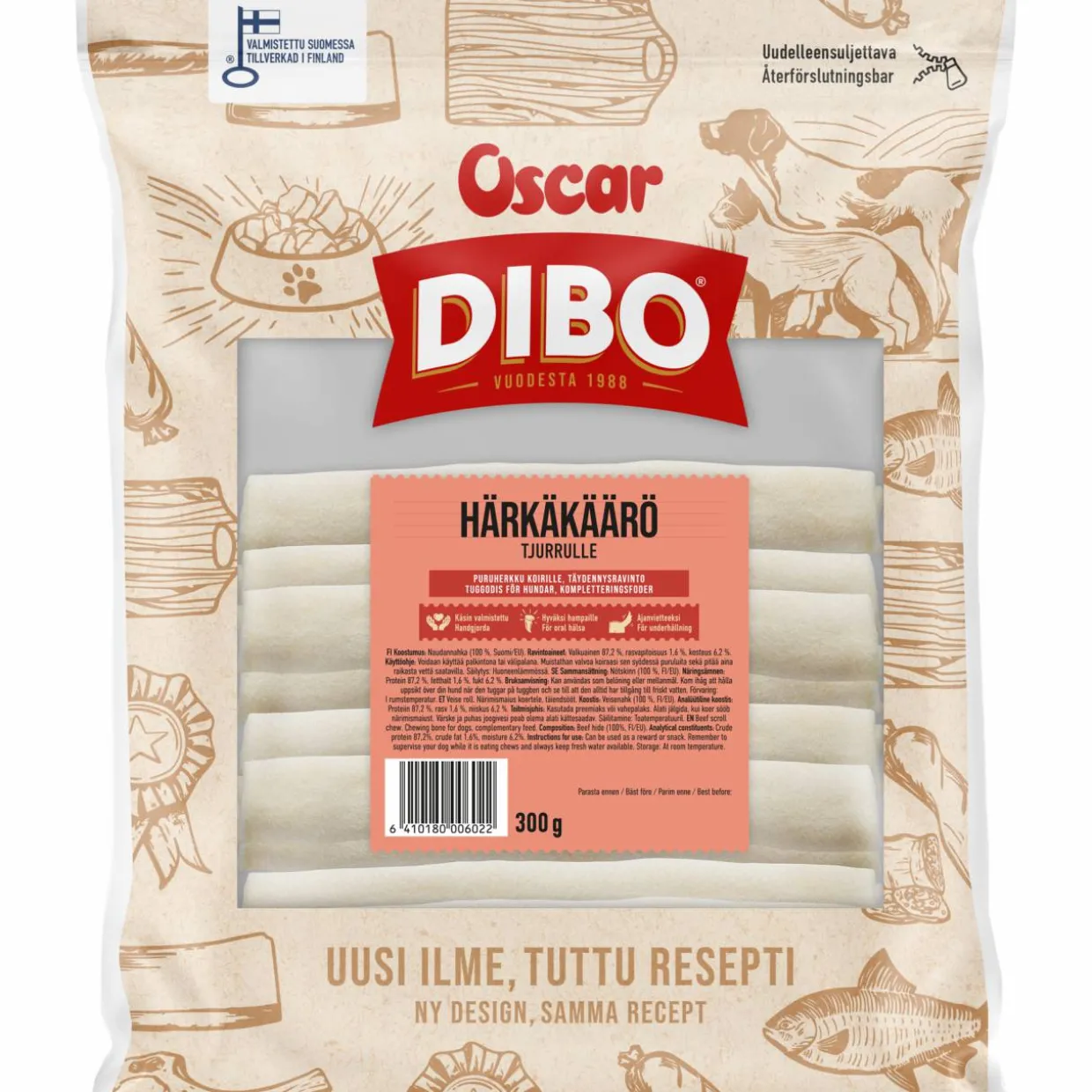 Koiran puruherkku Dibo 15 kpl 300 g härkäkäärö