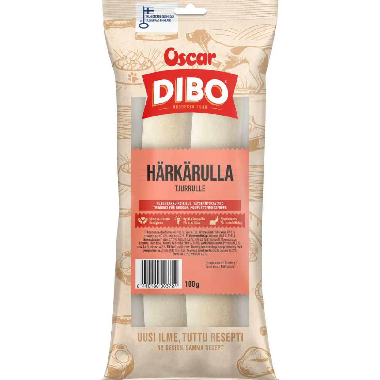 Koiran puruherkku Dibo 2 kpl 100 g härkärulla