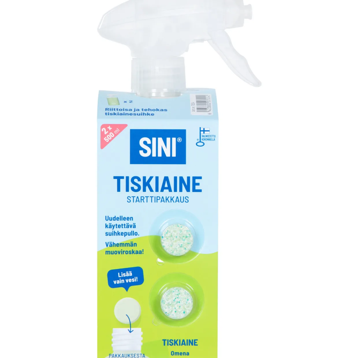 Käsitiskiainetabletti SINI 2 kpl + suihkepullo