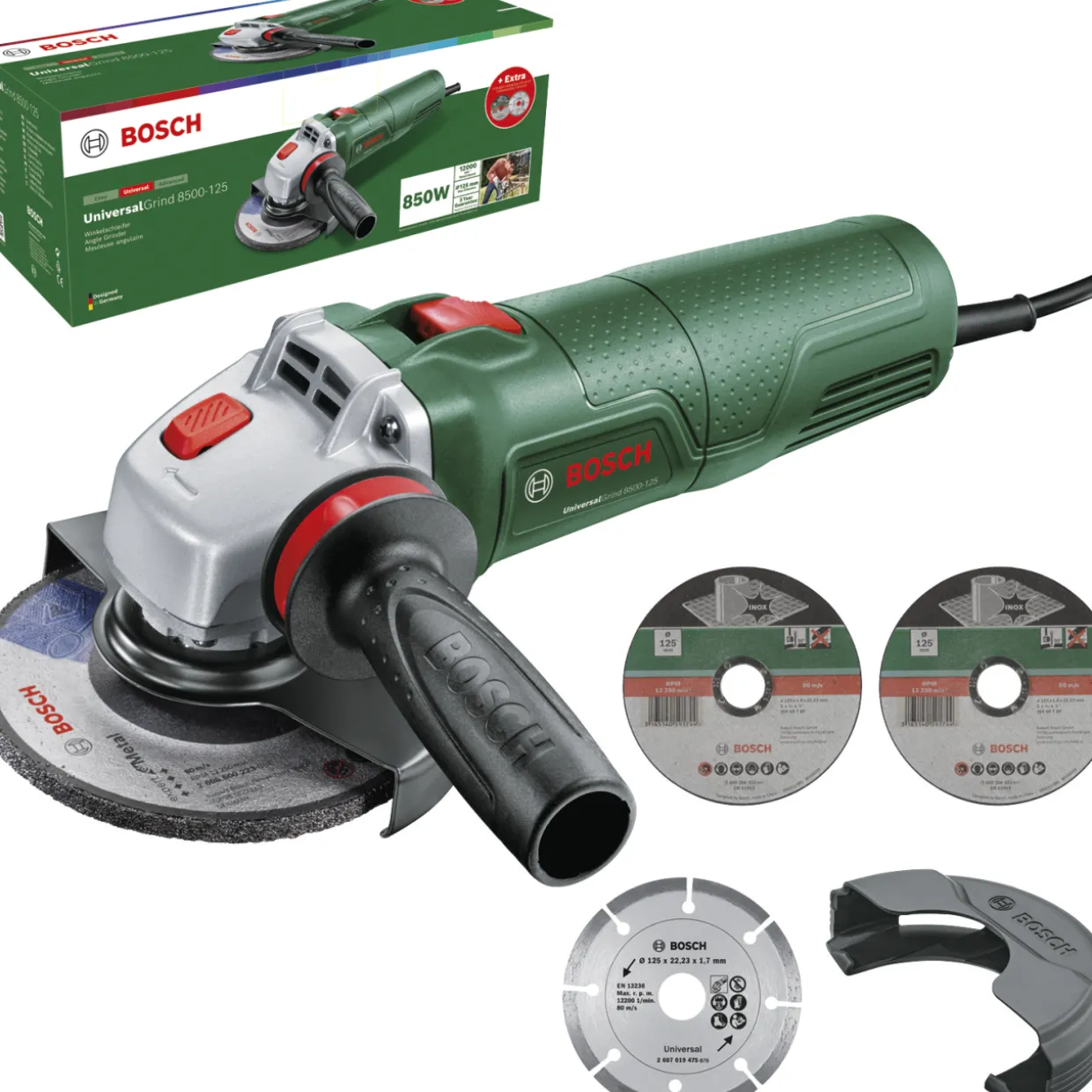 Kulmahiomakone Bosch UniversalGrind 8500-125 + timanttilaikka ja 2 katkaisulaikkaa
