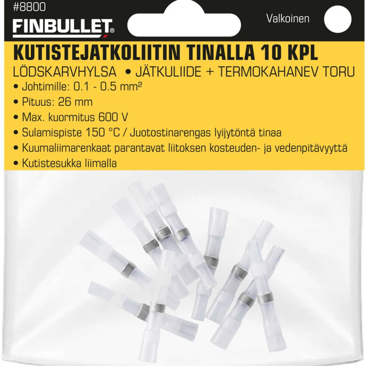 Kutistejatkoliitin tinalla valkoinen 0.1 - 0.5 mm2 johdoille 10 kpl
