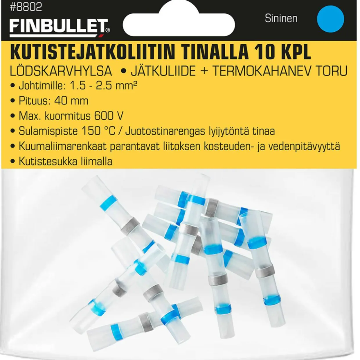 Kutistejatkoliitin tinalla sininen 1.5 - 2.5 mm2 johdoille 10 kpl