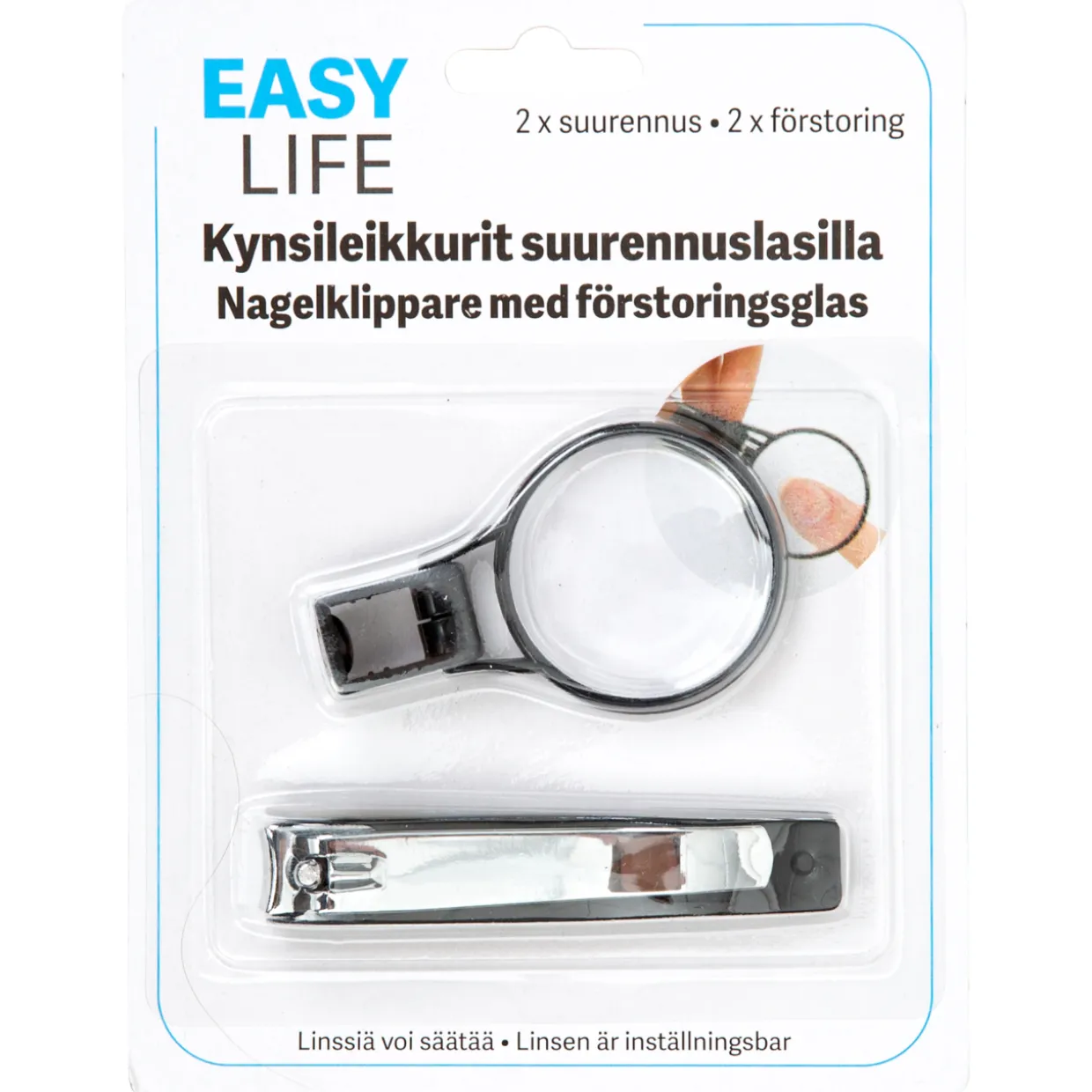 Kynsileikkurit suurennuslasilla