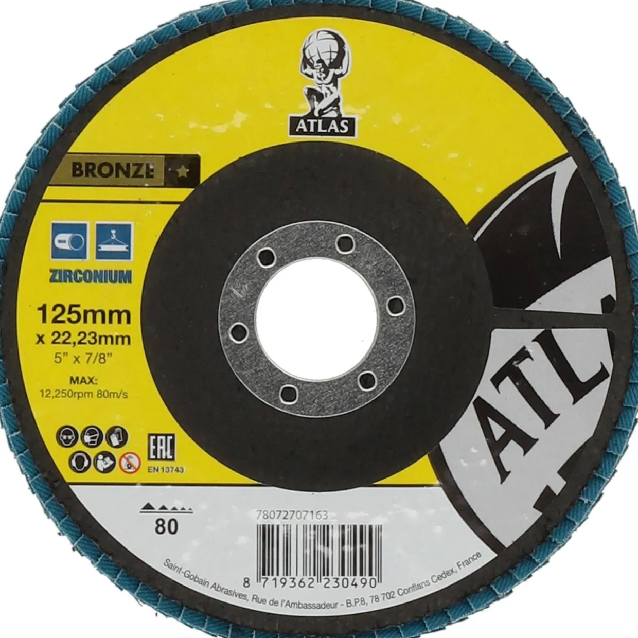 Lamellilaikka Atlas 125x22,23mm P80 lasikuitutausta