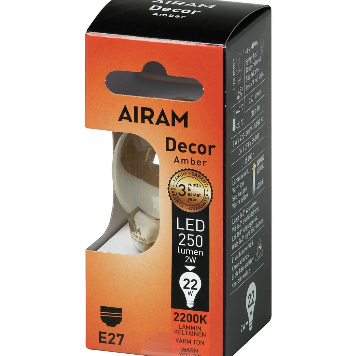 LED-koristelamppu AMBER antiikki 2,5 W 225 lm E27 2200K kirkas