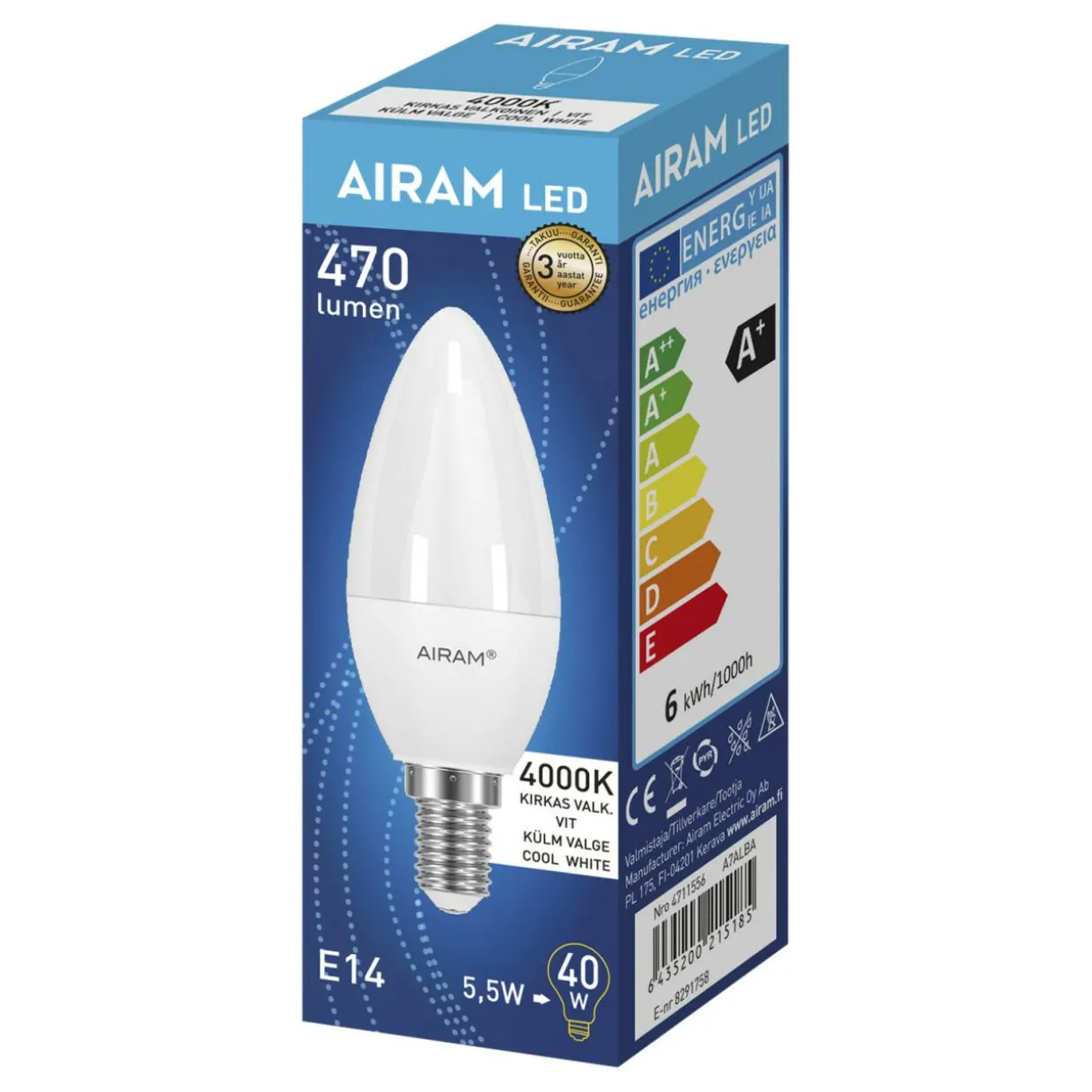 LED-kynttilälamppu 4,9W 4000K E14 500lm