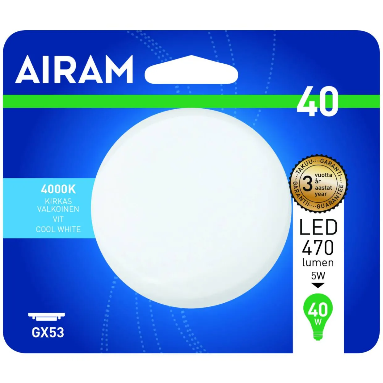 LED-lamppu 4,9 W GX53, 4000K, 110°C 470 lm