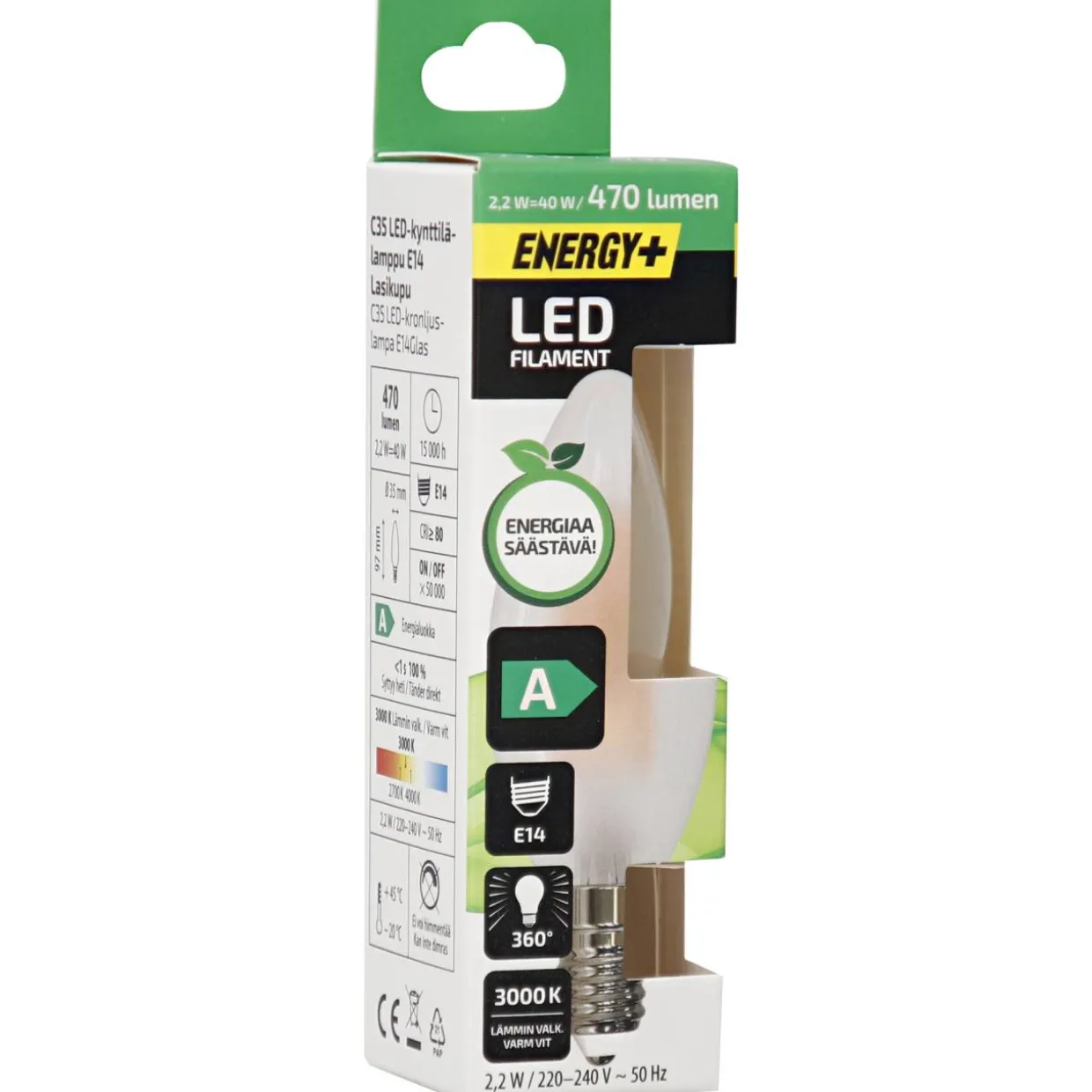 LED-lamppu A C35 470lm 3000K E14
