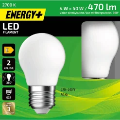 LED-lamppu 470 lm G45 E27 2700 K, 2 kpl