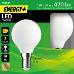LED-lamppu 470 lm G45 E14 2700 K, 2 kpl