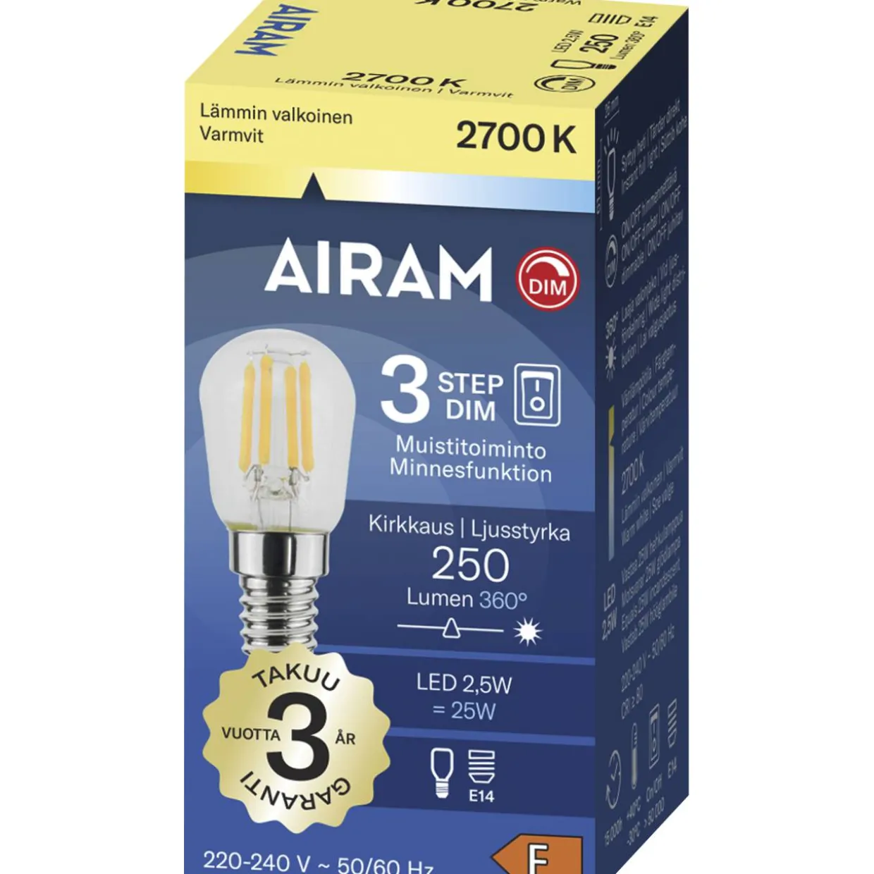 LED-lamppu T26 3-Step 2,5 W 2700K E14 250 lm