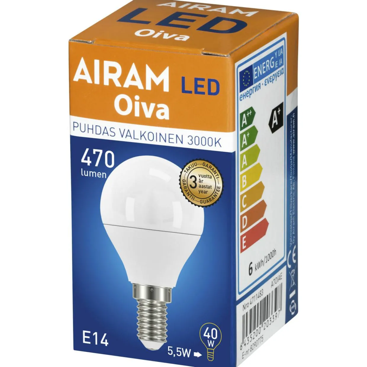 LED-mainoslamppu OIVA 4,9W 3000K E14 470lm
