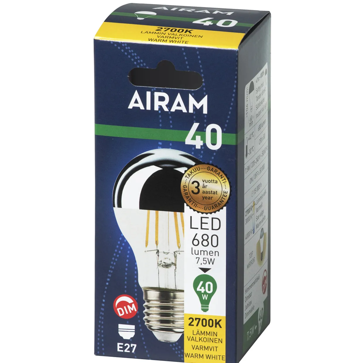 LED-pääpeililamppu vakio 7 W E27 680 lm