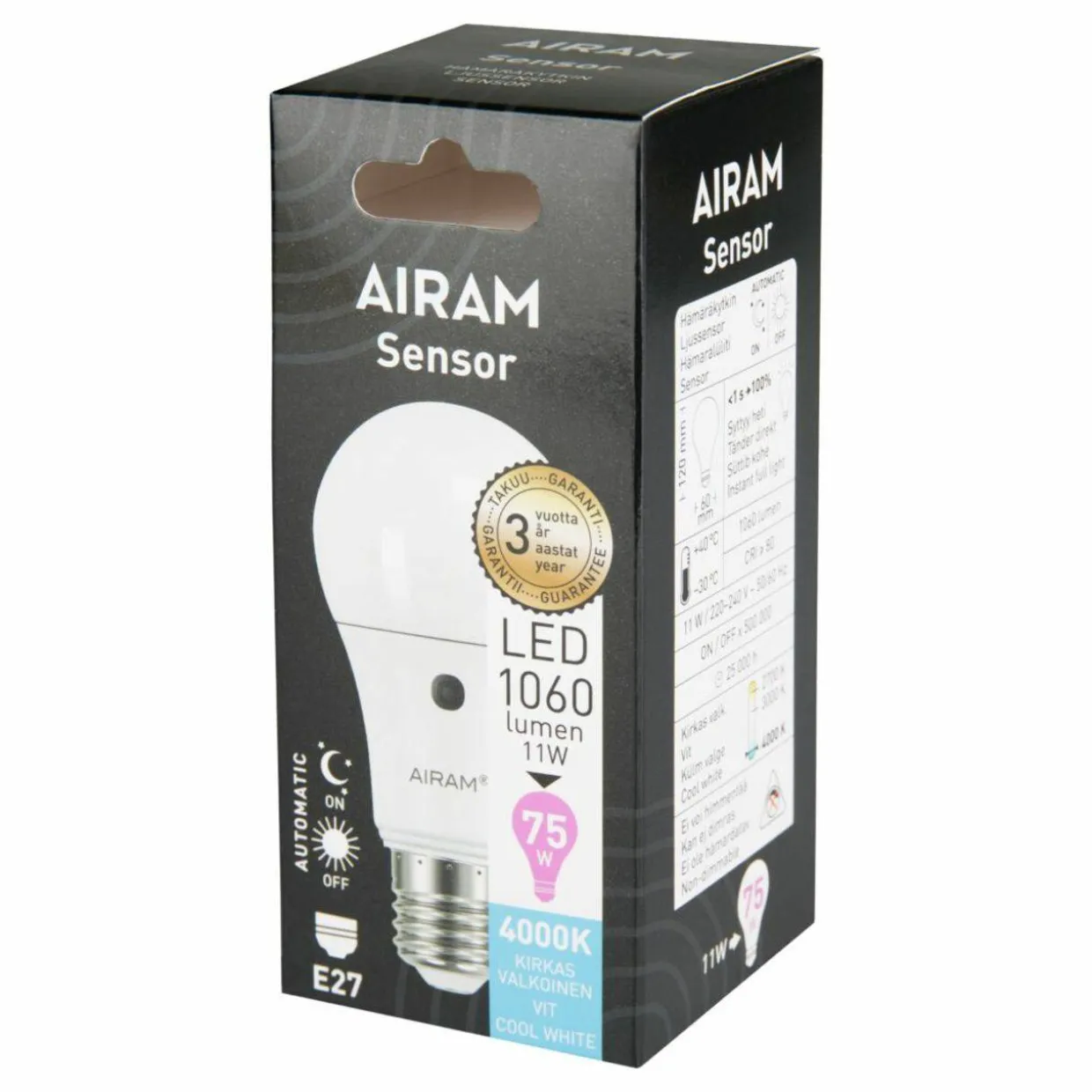 LED-vakiolamppu 10.7 W E27 1060 lm 4000 K, Sensor