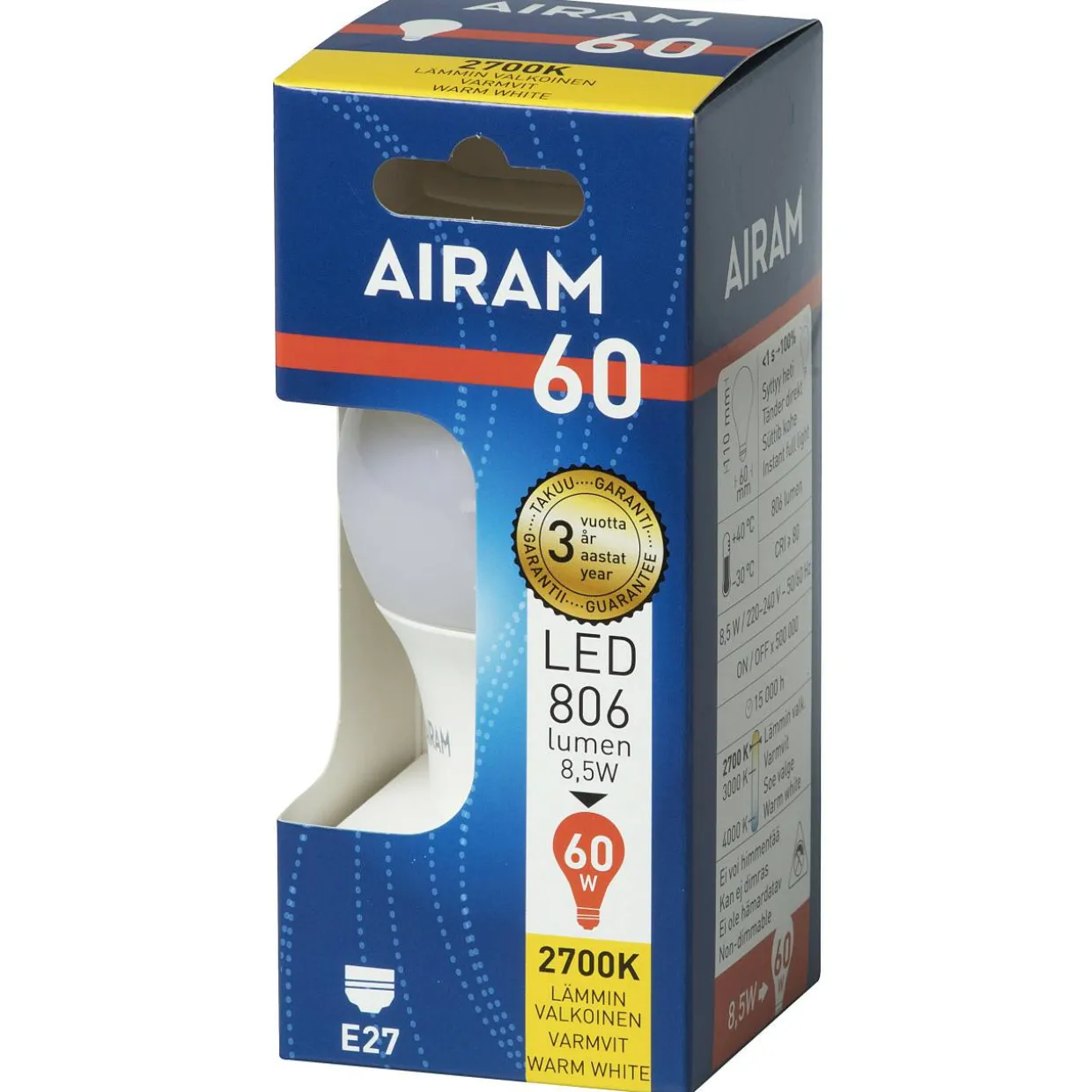 LED-vakiolamppu, opaali, 8,5 W E27 806 lm