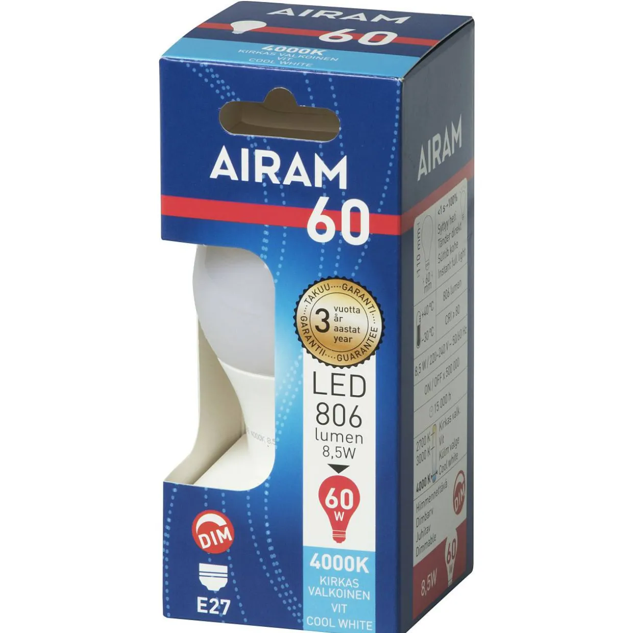 LED-vakiolamppu 7,3W E27 806lm 4000K himmennettävä