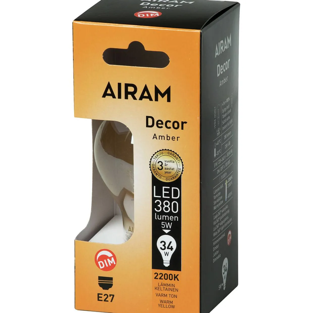 LED-vakiolamppu AMBER antiikki 4,5W 360lm E27 2200K kirkas himmennettävä