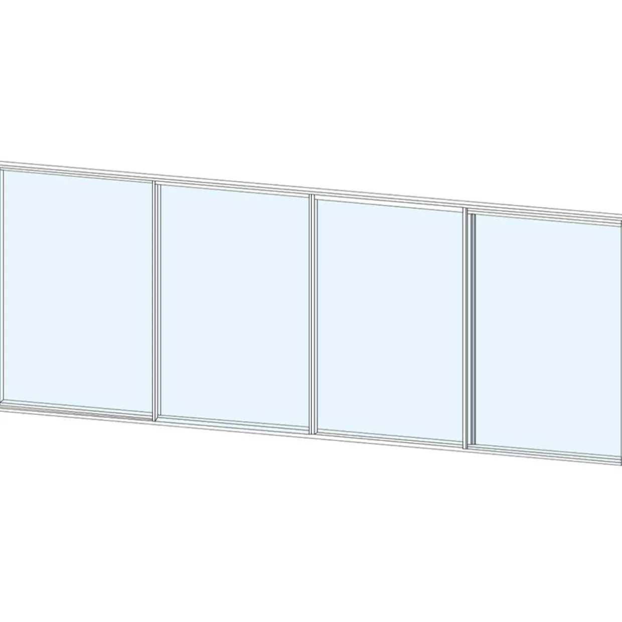 Liukulasiovi 4-os aukkoon 3800 x 1100 mm, puolikorkea, valkoinen profiili