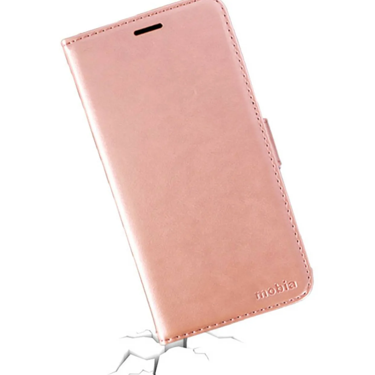 Lompakkolaukku Mobia iPhone 15 ruusukulta