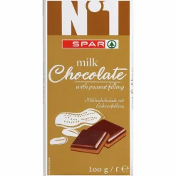 Maitosuklaalevy SPAR 100 g maapähkinätäytteellä